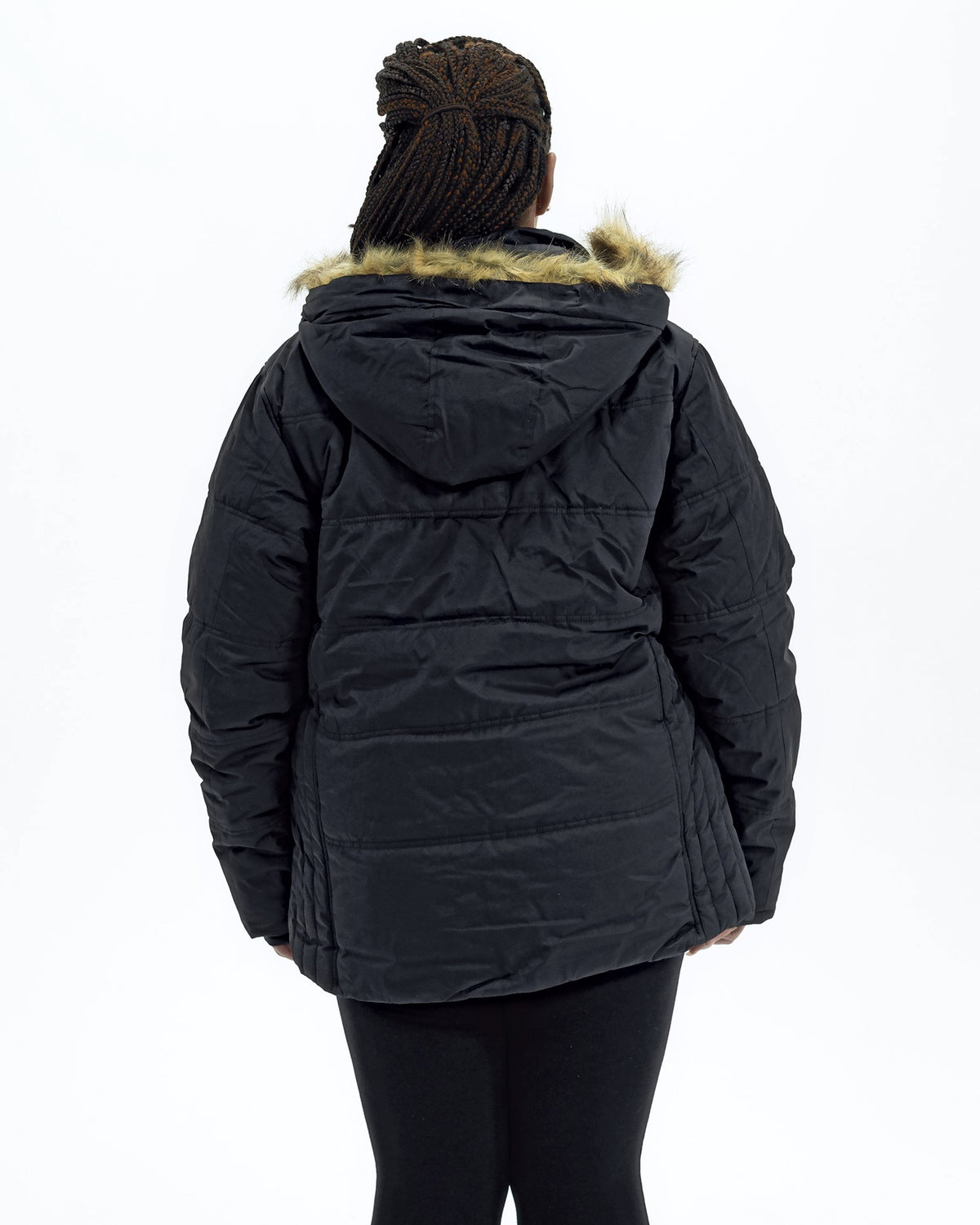 Black women's plus size Aspen ski jacket, back | Model is 5'6" and wears a 1X