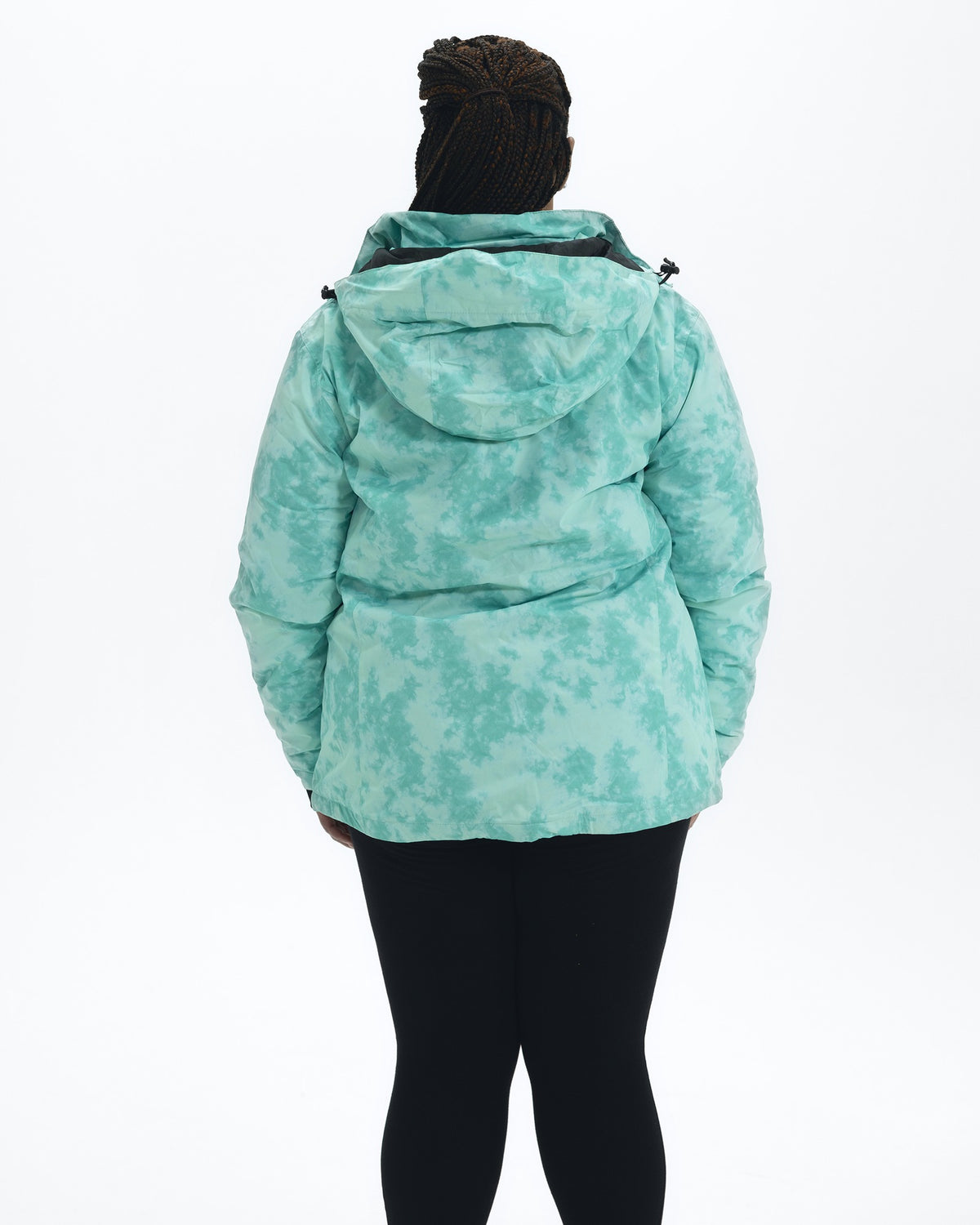 Mint Marble Bevel plus size insulated winter jacket, back | Model is 5'6" and wears a 1X