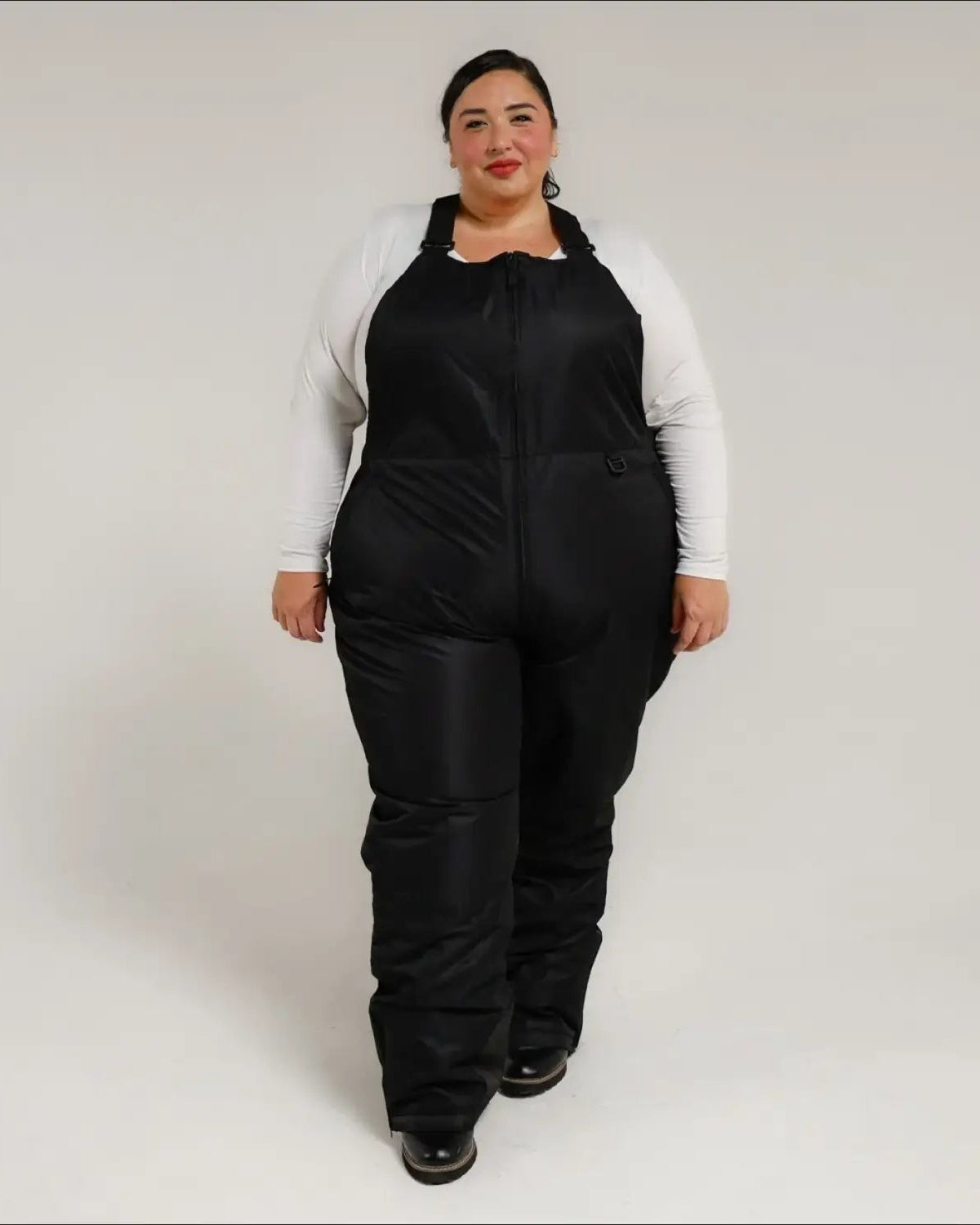 Black women's plus size Overland snow bibs, front