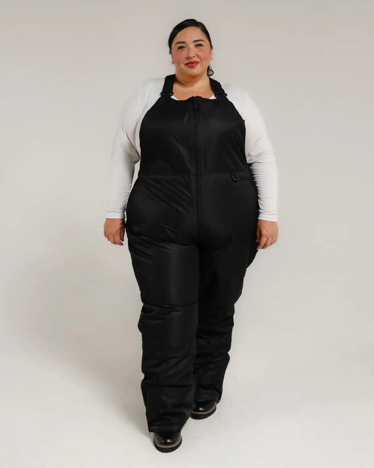 Black women's plus size Overland snow bibs, front