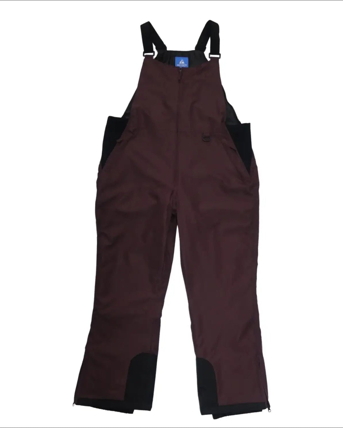 Black Cherry women's plus size Overland snow bibs, sizes 1X to 6X, flat lay