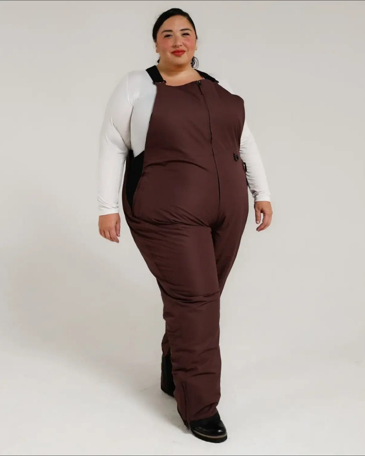 Black Cherry women's plus size Overland snow bibs, side
