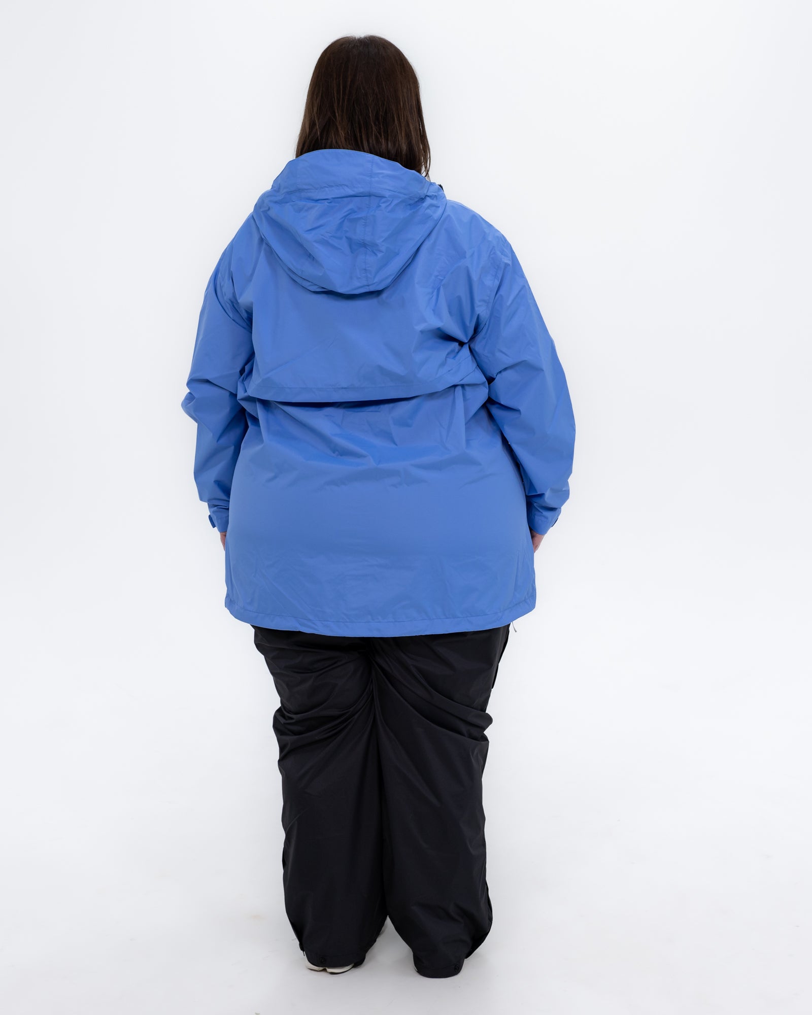 Plus size pod rain jacket blue 4 | Model is 5'4" and wears a 3X