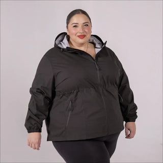 Plus Size Black Hooded Puffer Jacket for Women Rain and Wind Breaker Mystique