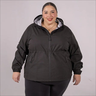 Plus Size 1X-6X Women’s Rain Jacket Wind Breaker Mystique black hooded jacket