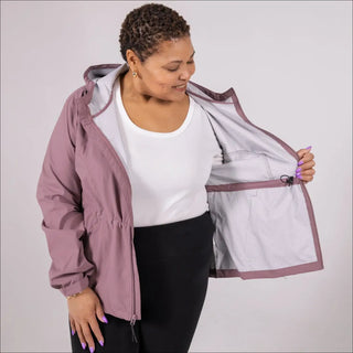 Plus Size 1X-6X Women’s Mystique Mauve Hooded Rain Jacket Wind Breaker
