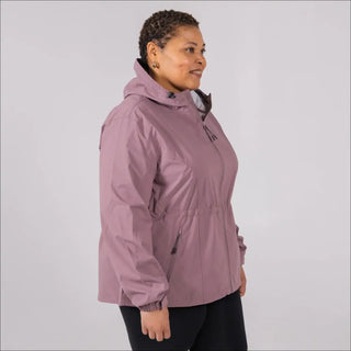 Plus size mauve hooded rain jacket wind breaker for women in size 1X to 6X