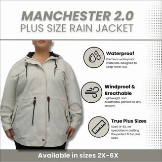 Plus-size waterproof rain jacket for women Women’s Plus Size Rain Jacket The Manchester 1X-6X