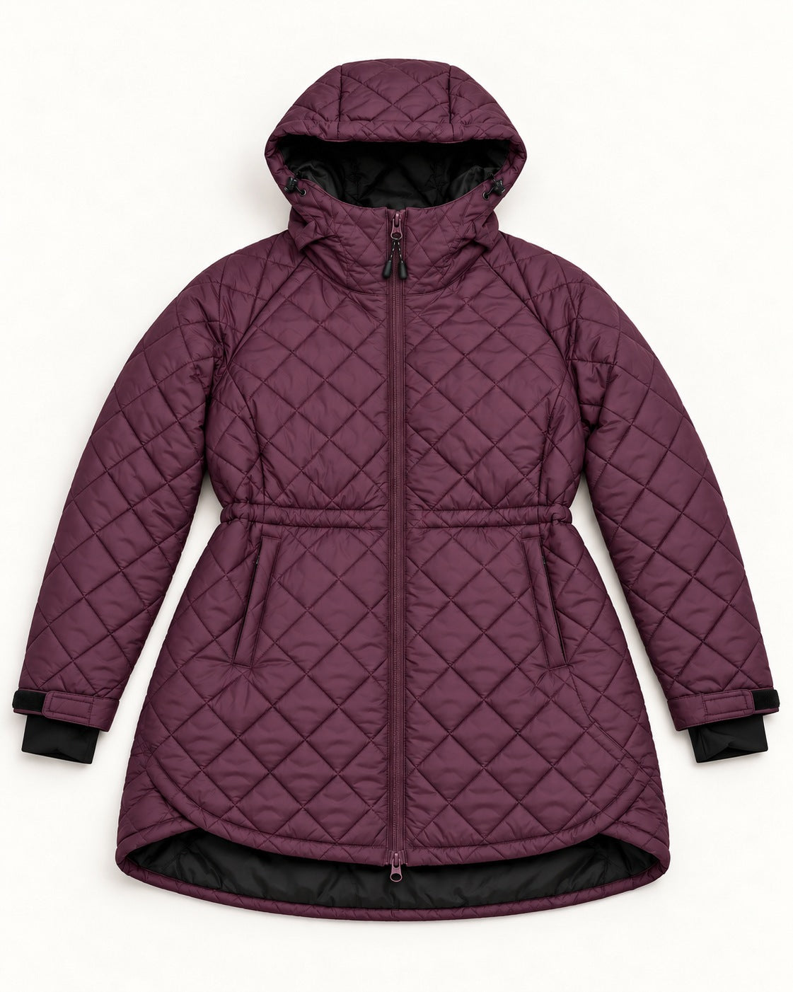 Eggplant The Savvy II plus size quilted jacket, flat lay, front