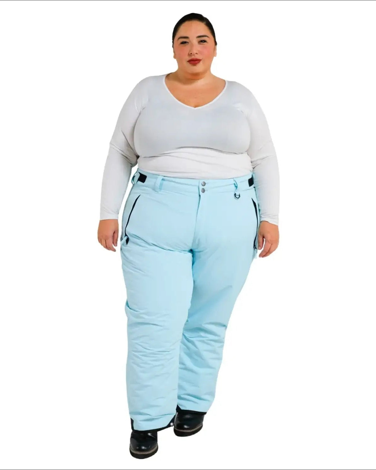 Light blue snow pants from Snow Country Outerwear for plus size women ski gear
