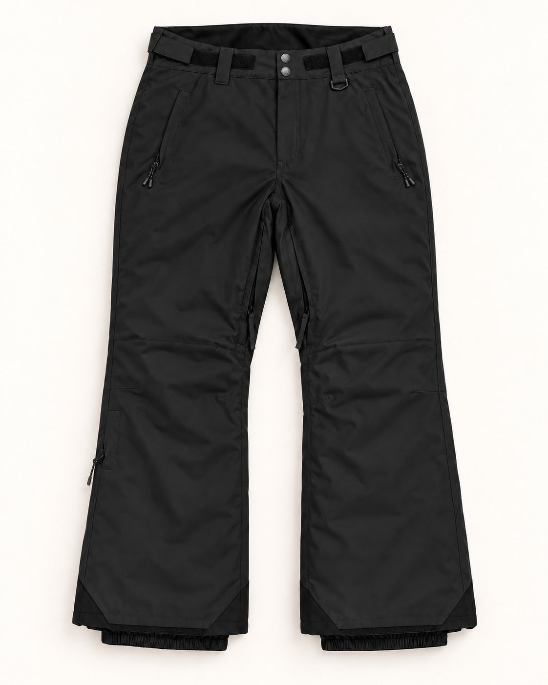 Black women's plus size insulated ski pants, sizes 1X to 6X, flat lay, front