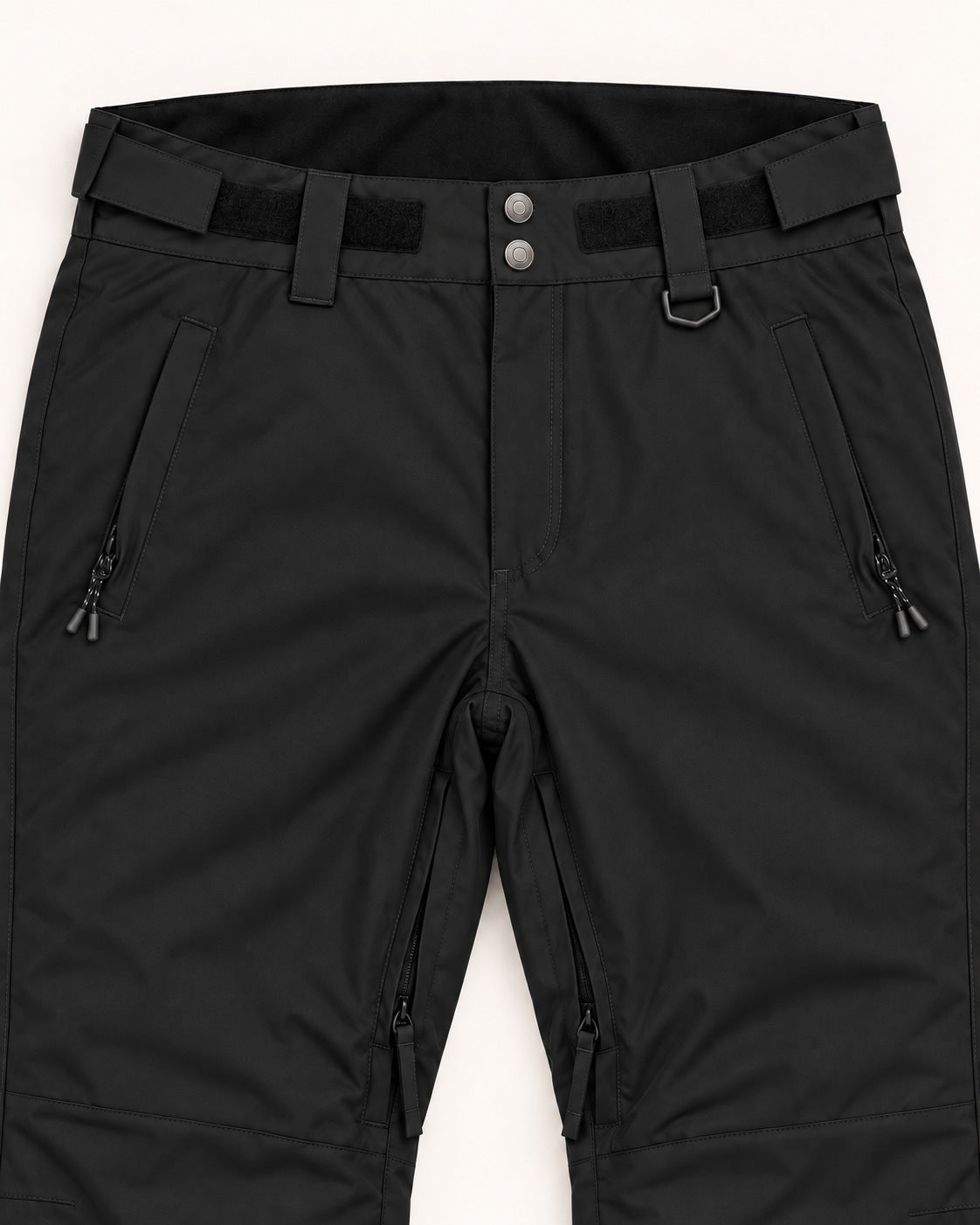 Black women's plus size insulated ski pants, sizes 1X to 6X, waistband, zip pocket and D-ring detail
