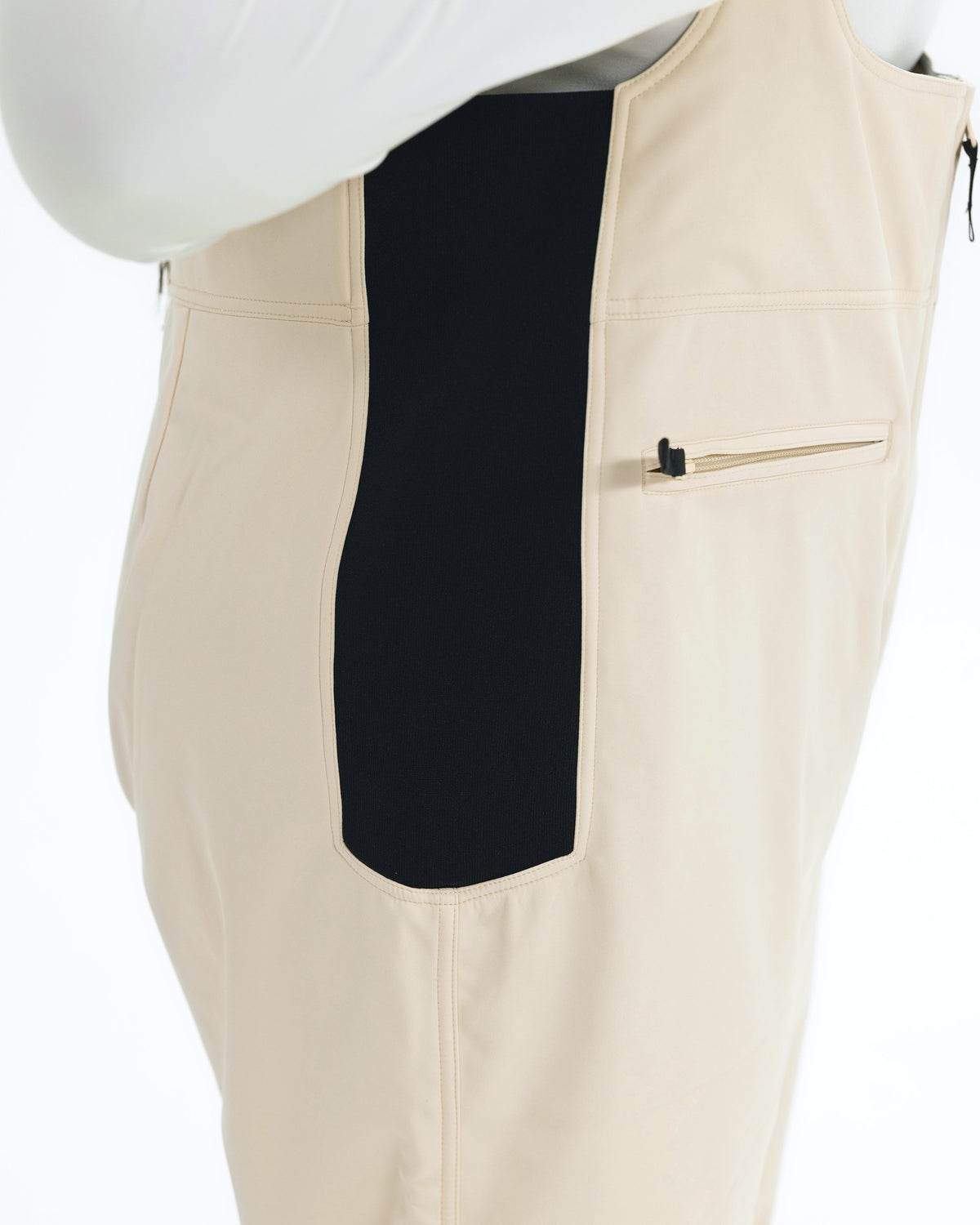 Vanilla women's plus size soft shell snow bibs, stretch side panel and zip pocket detail