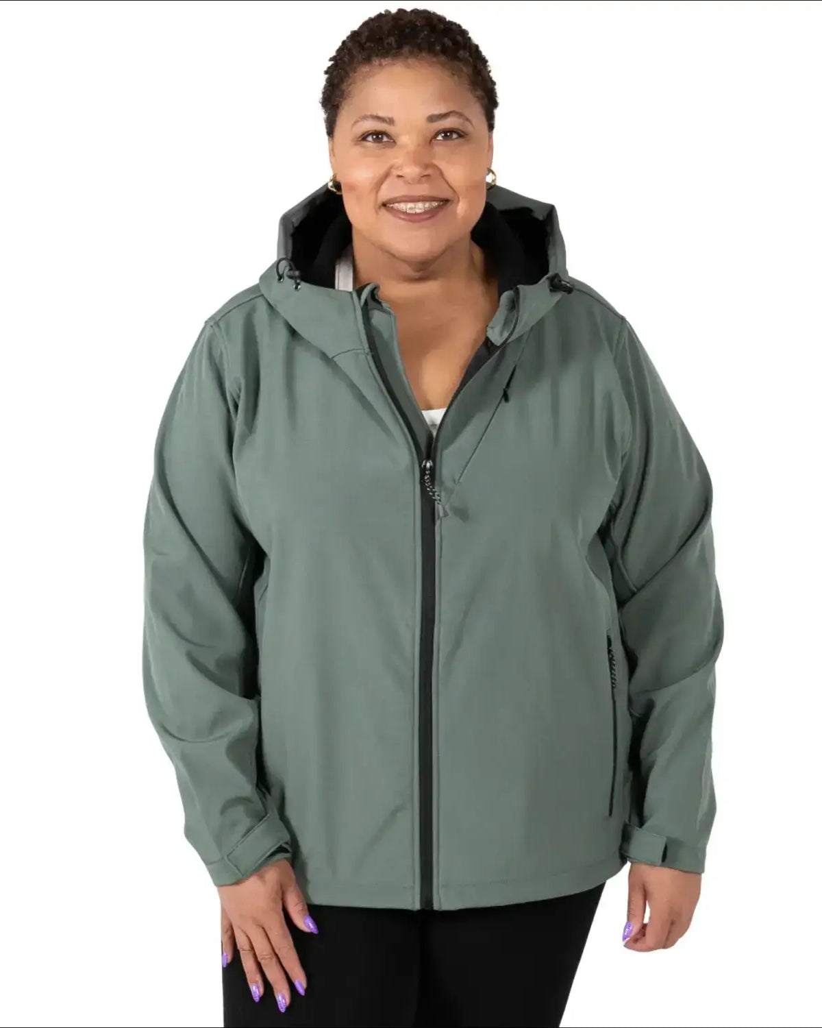 Green hooded rain jacket for Women’s Plus Size 1X-6X Micro Fleece Soft Shell outerwear