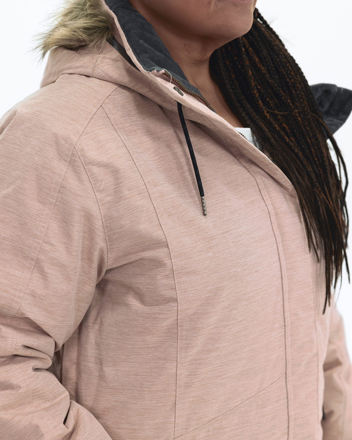 Pink Blush The Sugar Coat II plus size insulated snow jacket, hood and faux fur trim detail