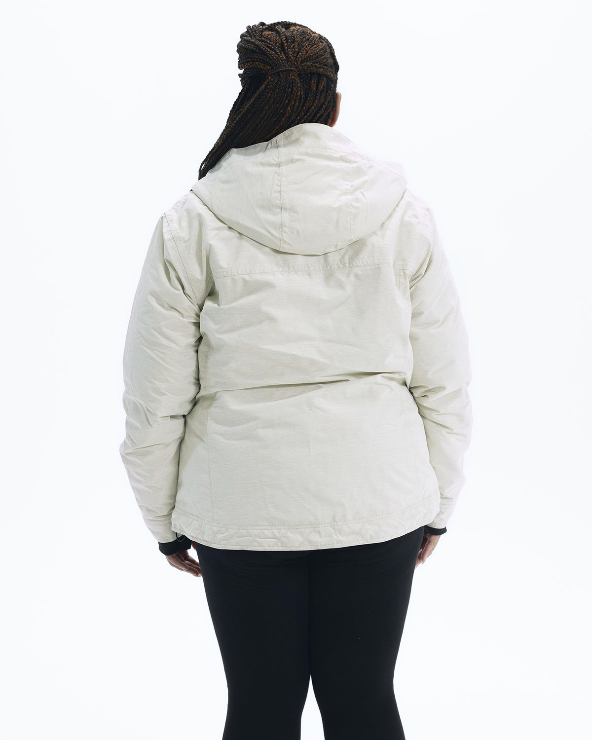 Soap Stone Sugarcoat women's plus size insulated snow jacket, back | Model is 5'6" and wears a 1X