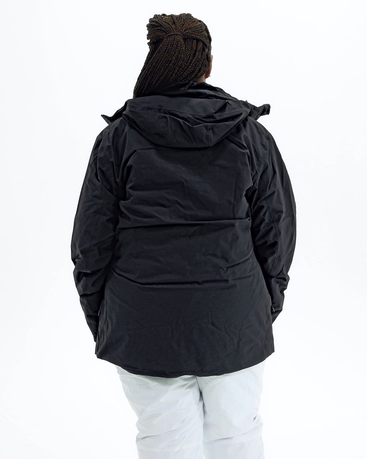 Black The Tempest plus size insulated snow jacket, back | Model is 5'6" and wears a 1X