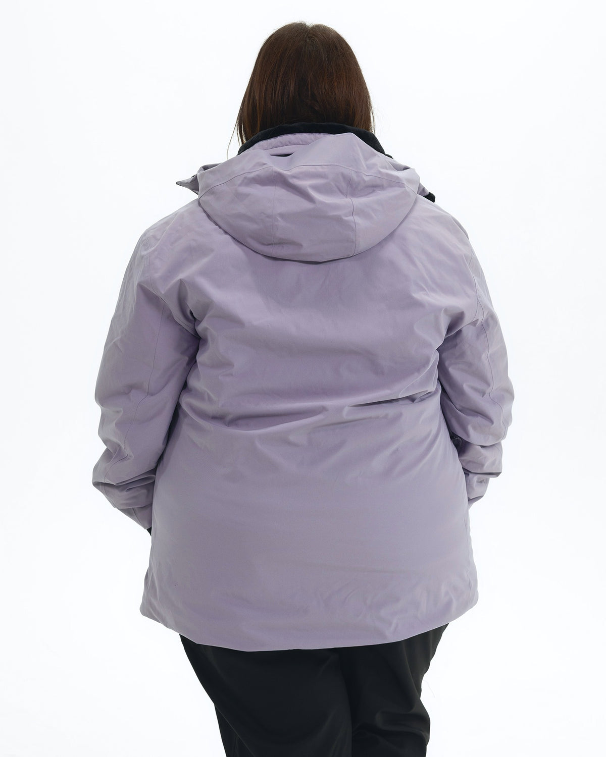 Lavender The Tempest plus size insulated snow jacket, back | Model is 5'4" and wears a 3X