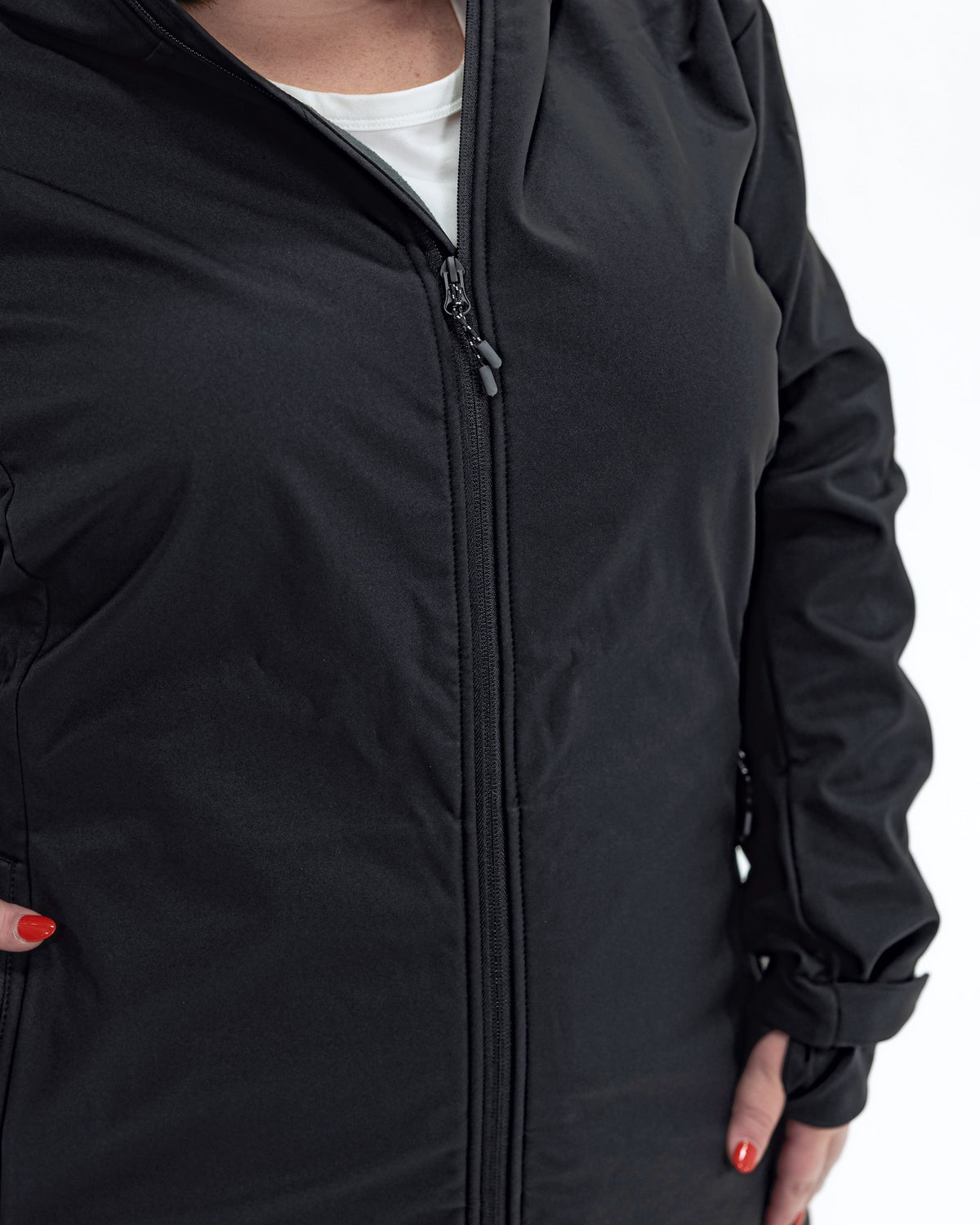 Black The Venus plus size fleece lined soft shell jacket, front zip and cuff detail