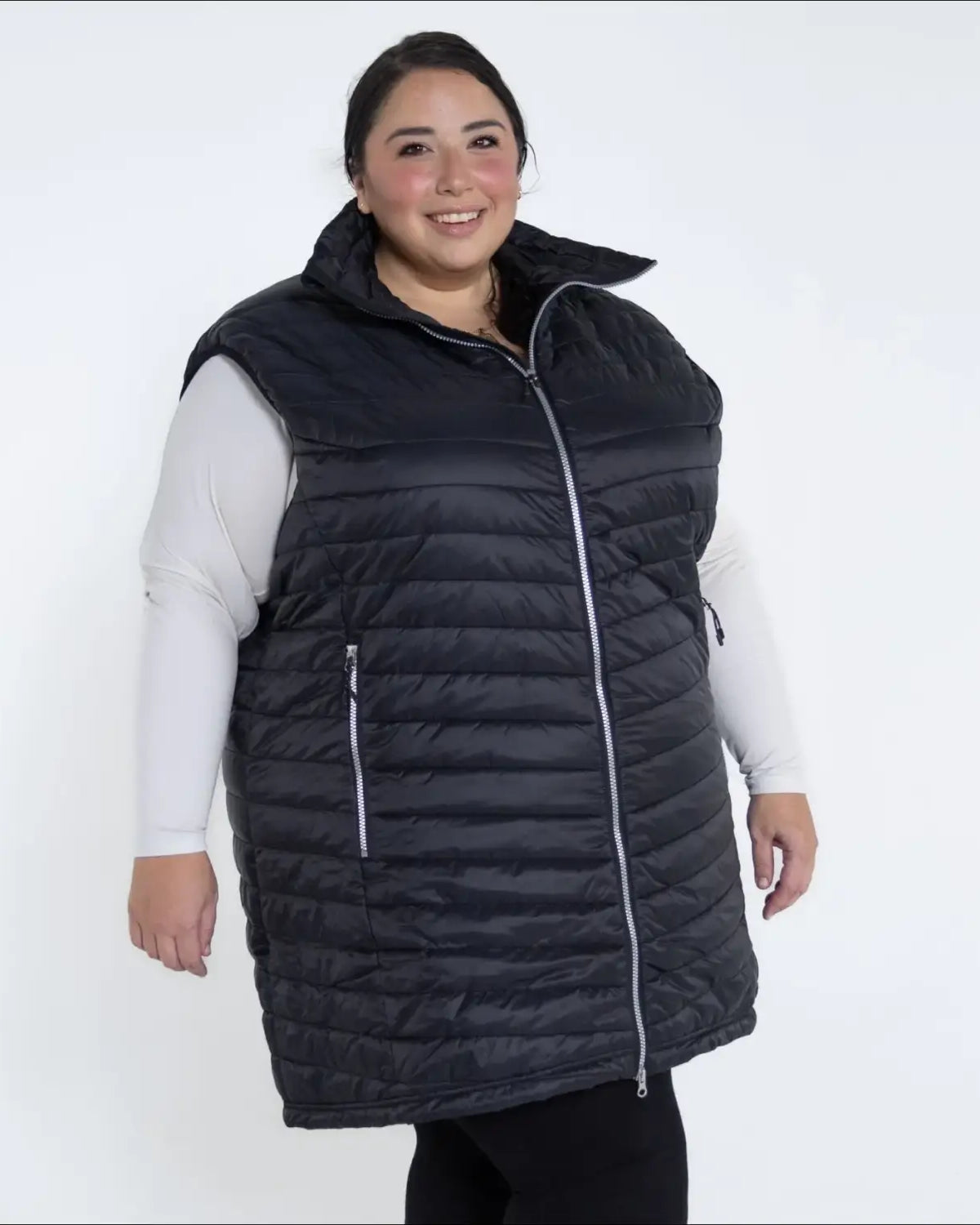Black quilted puffer vest for women plus size long insulated outerwear Pristine