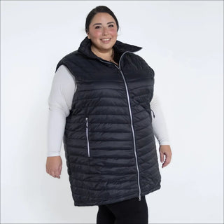 Black quilted puffer vest for women plus size long insulated outerwear Pristine