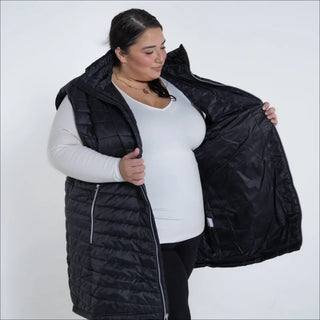 Black quilted hooded vest from Women’s Plus Size 1X-6X Long Insulated Vest Outerwear Pristine