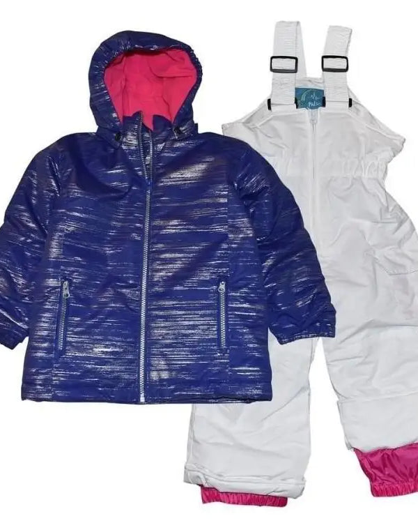 Children’s blue snowsuit with white bib overalls from Pulse Toddler Ski Jacket Snow Bibs