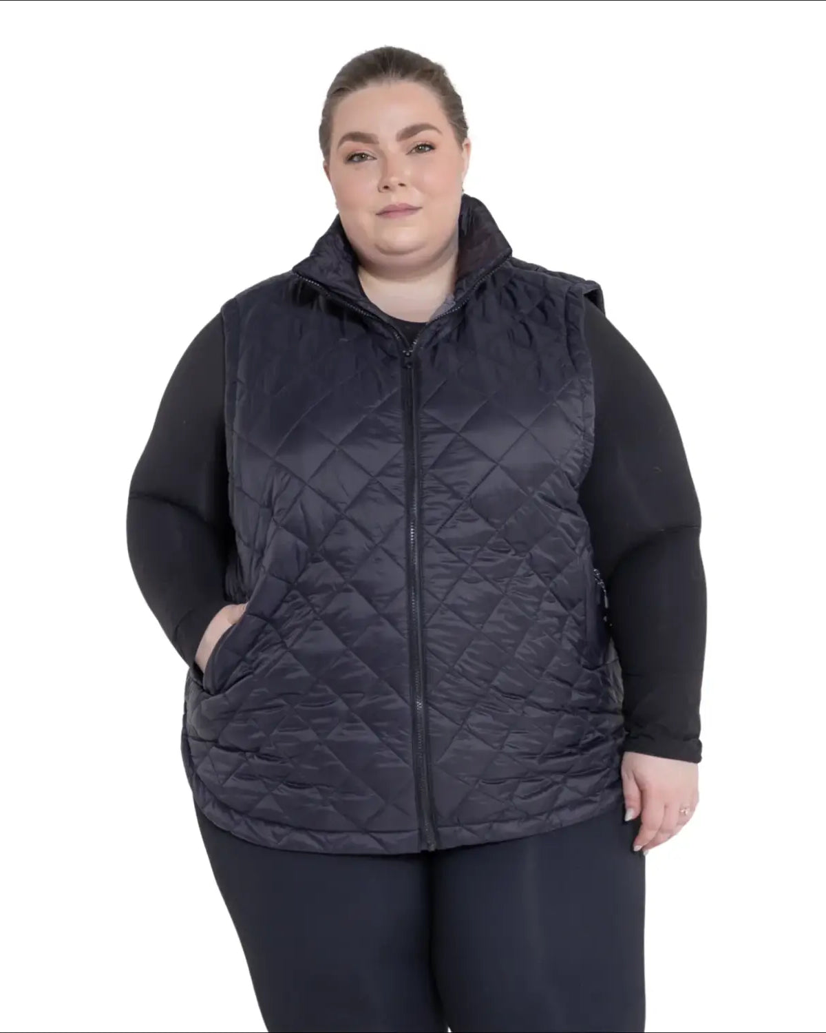 Women’s plus size quilted black vest from Savvy Outerwear for insulated warmth