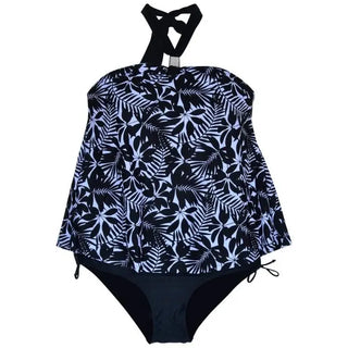 Black and white floral tankini swimsuit from Simply Fit Women’s Plus Size Halter Tankini Bikini Set