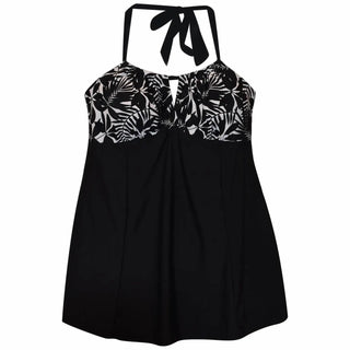 Black and white floral halter tankini top from Simply Fit Women’s Plus Size Swimdress Swimsuit