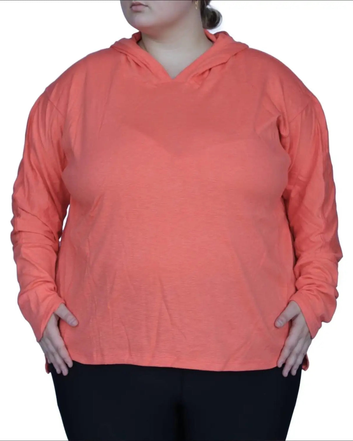 Coral hooded long-sleeve top from Snow Country Outerwear Plus Size Athleisure Wear collection