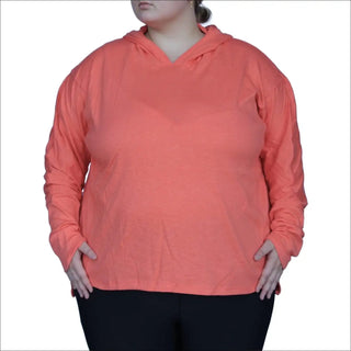 Coral hooded long-sleeve top from Snow Country Outerwear Plus Size Athleisure Wear collection