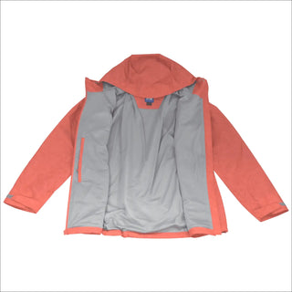 Open coral-colored hooded rain jacket for women plus size waterproof windbreaker