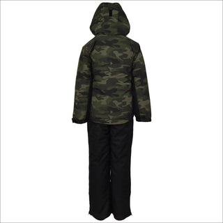 Camouflage jacket and black snowsuit pants from Snow Country Outerwear for boys