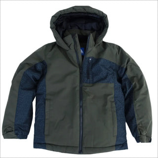 Olive green and navy blue hooded winter jacket from Snow Country Outerwear for boys