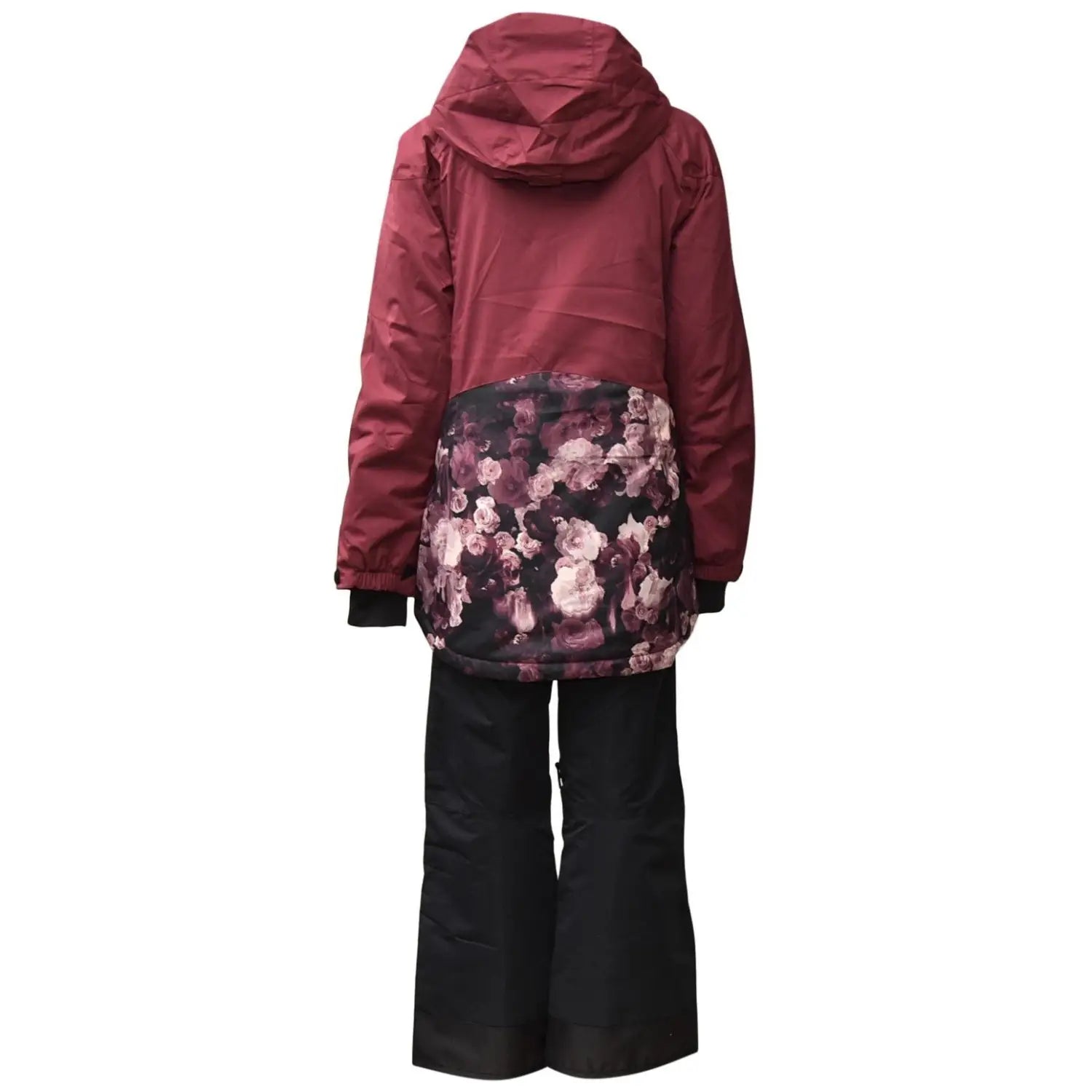 Burgundy floral ski suit for girls from Snow Country Outerwear Winter Snow Set