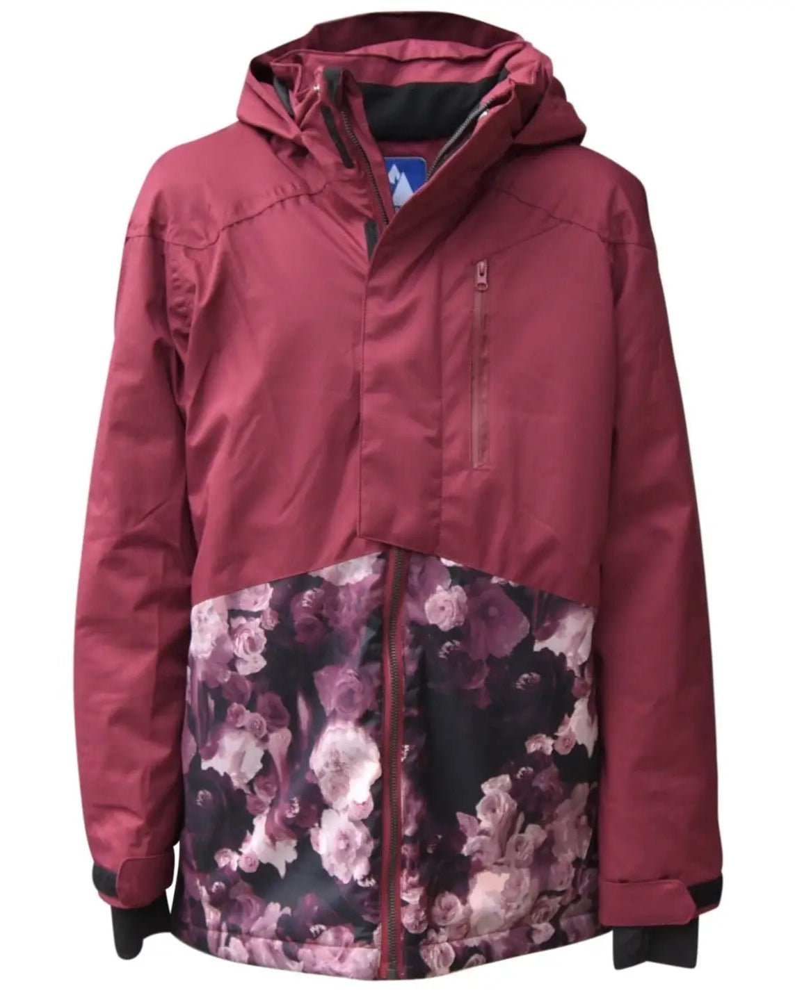Maroon floral patterned hooded winter ski jacket for girls from Snow Country Outerwear
