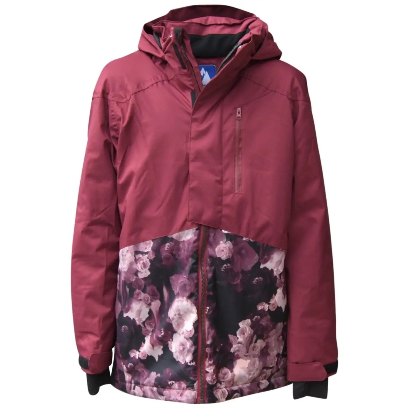 Maroon floral patterned hooded winter ski jacket for girls from Snow Country Outerwear