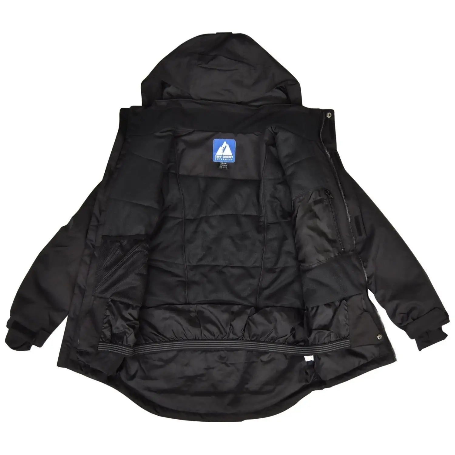 Open black hooded puffer jacket from Snow Country Outerwear Girls Big Youth Peony Winter Ski Jacket Coat S-L