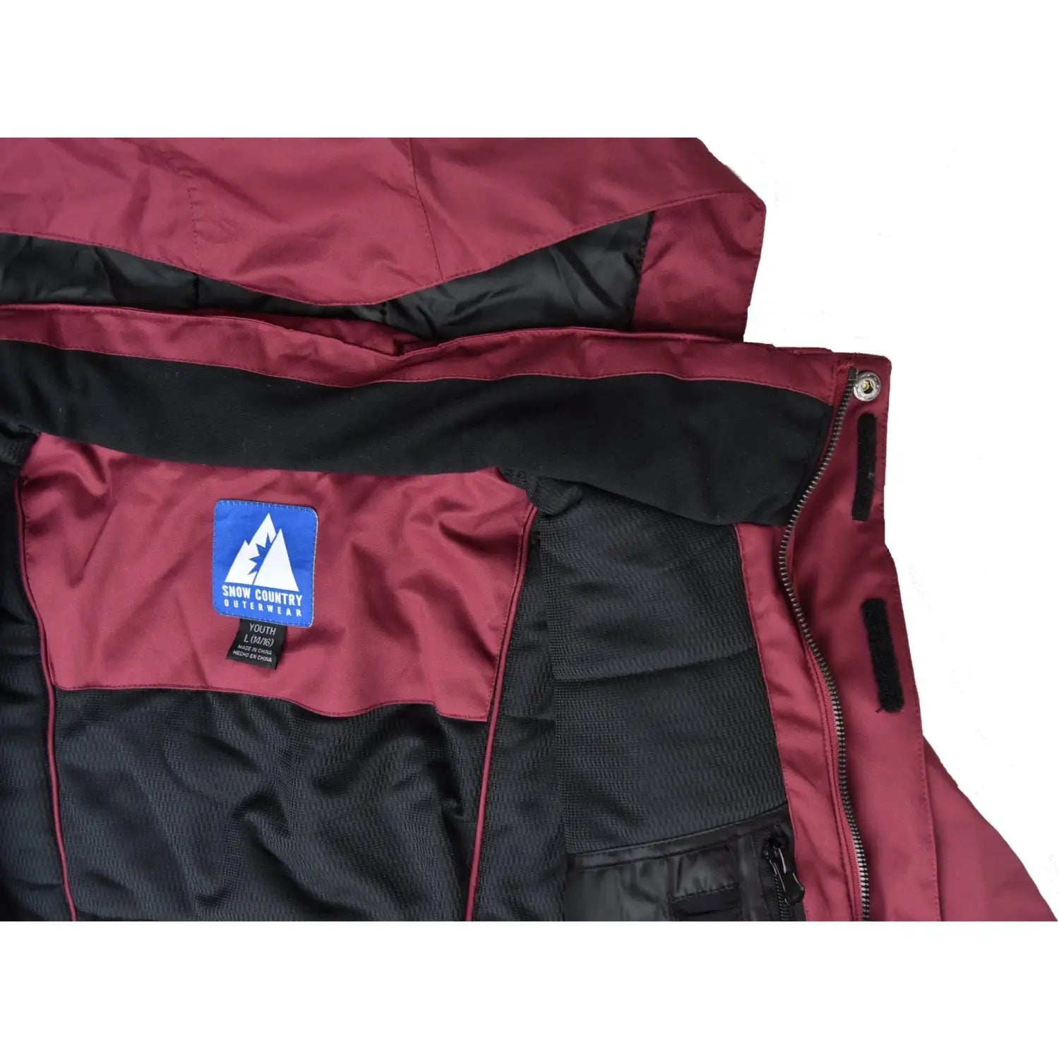 Maroon jacket interior of Snow Country Outerwear Girls Big Youth Peony Winter Ski Jacket