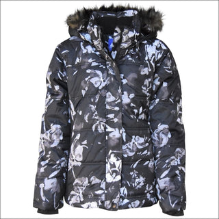 Snow Country Outerwear Girls Big Youth Insulated Ski Jacket Coat Aspens Calling S-L - S (7/8) / Black Grey Flower - Kids
