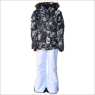 Snow Country Outerwear Girls Big Youth Snowsuit Ski Jacket Pants Aspens Calling 7-16 - S (7/8) / Black Flower White - Kids
