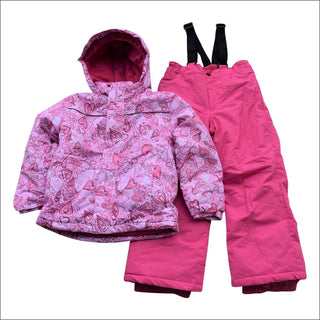 Snow Country Outerwear Little Girls Snowsuit Ski Jacket and Snow Pants Set S-L - Small (4/5) / Pink Hearts - Kids