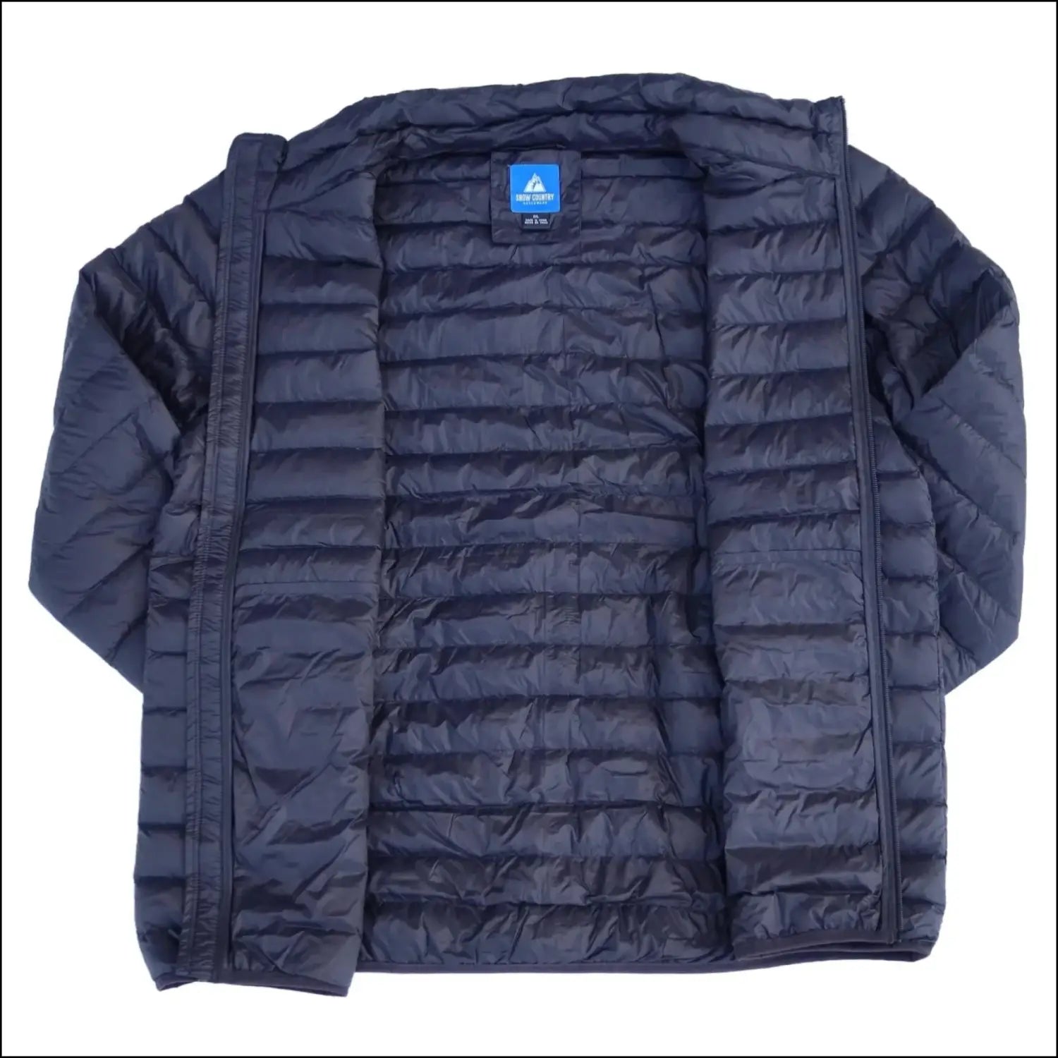 Open navy puffer jacket displayed on Men’s Big 2XL-7XL Packable Down Jacket Outerwear