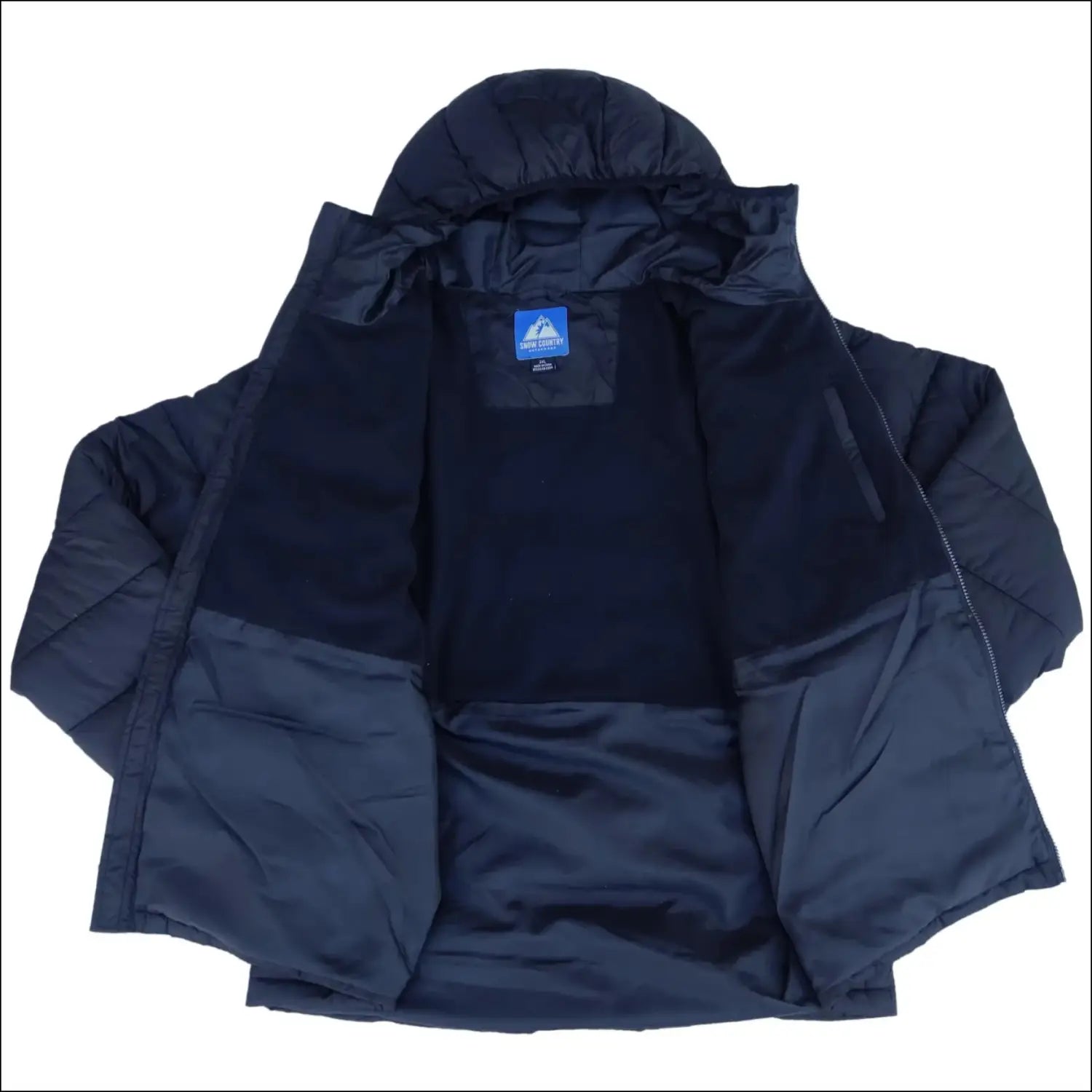 Open navy blue hooded puffer jacket for Men in 2XL to 7XL, winter snow country coat