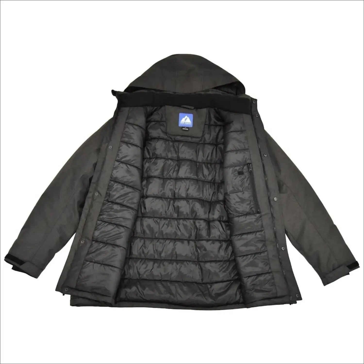 Open gray hooded winter coat from Men’s Big Sizes 2XL-6XL Insulated Snow Ski Jacket