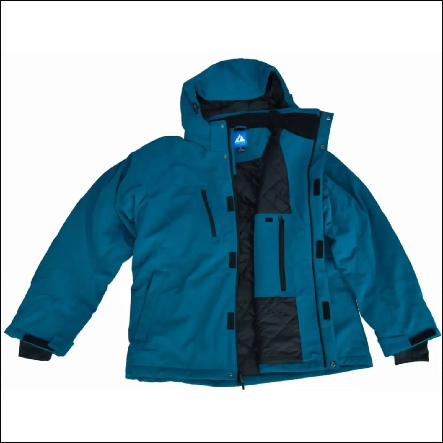 Open teal Siberian III insulated winter soft shell jacket displayed for Men in big sizes