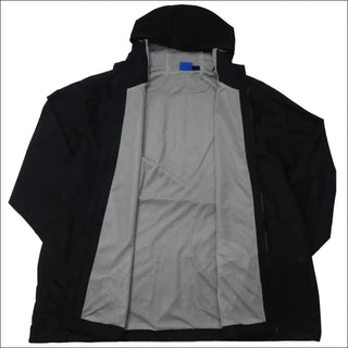 Open black hooded jacket with gray lining from Men’s Big Rain Jacket collection