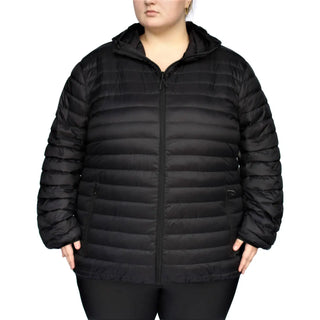 Black quilted hooded jacket from Women’s 1X-6X Plus Extended Size Packable Down Coat