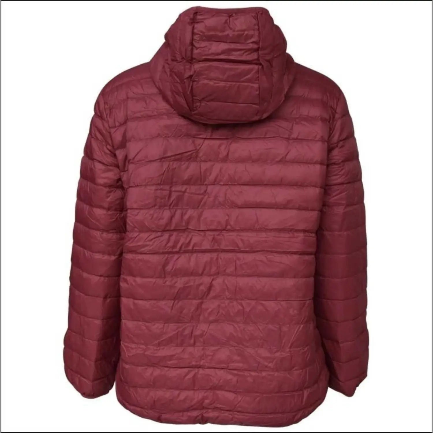Burgundy hooded puffer jacket for women extended sizes, packable down winter coat